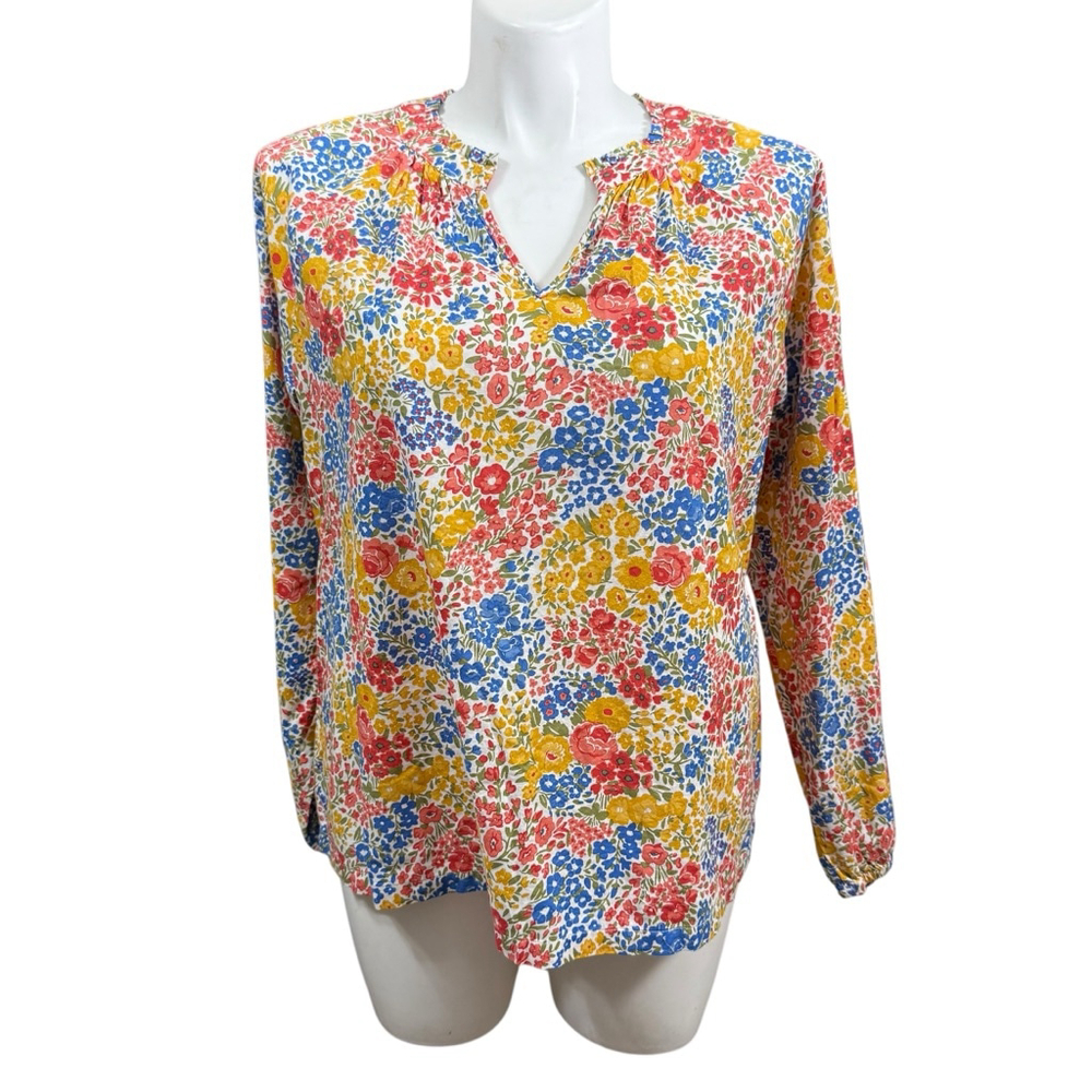 Croft & Barrow Floral Blouse XL Cotton Long Sleeve Colorful Top